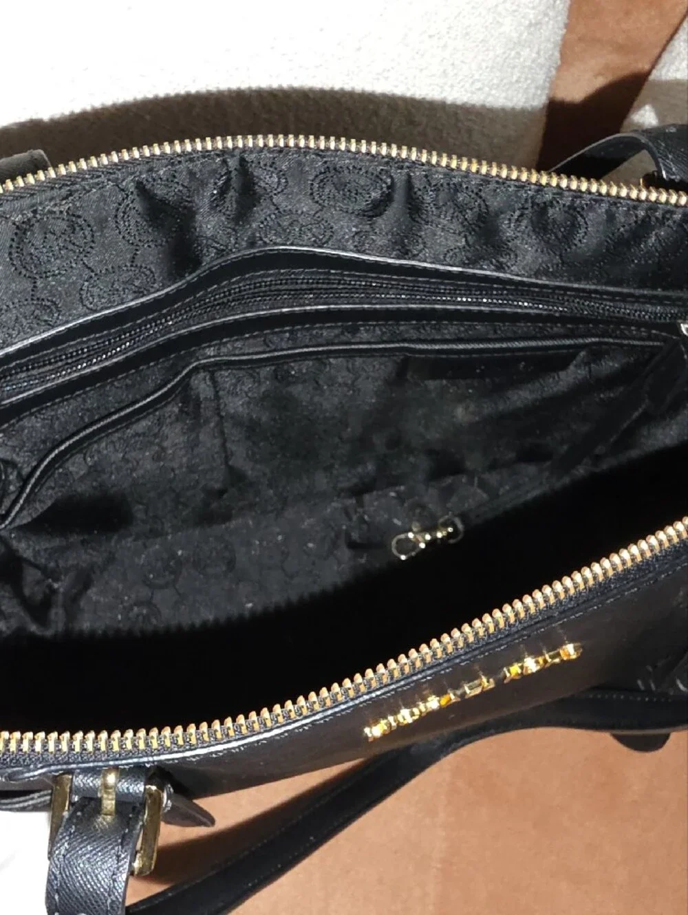 Michael Kors Black Leather Structured Tote with Gold Hardware